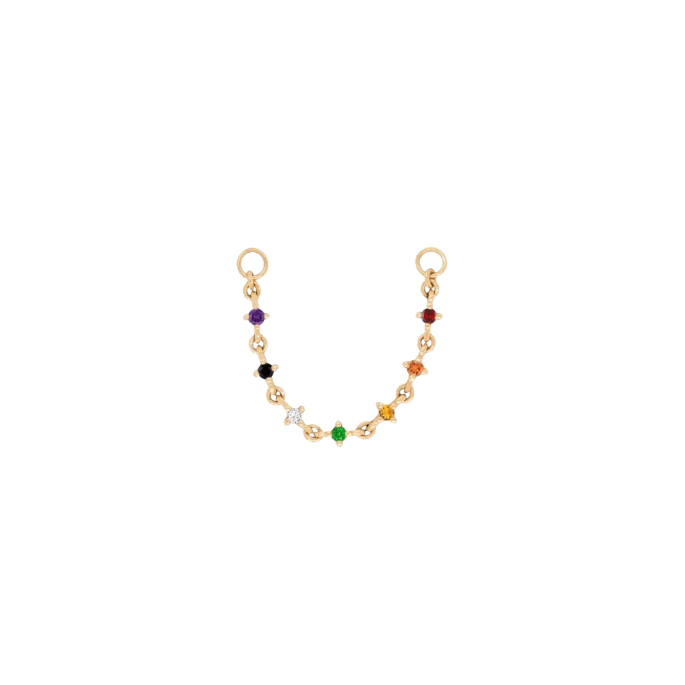 Fireworks Chain – Rainbow Gem Cascade – 14K Yellow Gold - piercing - zone.com