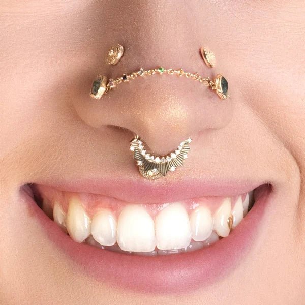 Fireworks Chain – Rainbow Gem Cascade – 14K Yellow Gold - piercing - zone.com