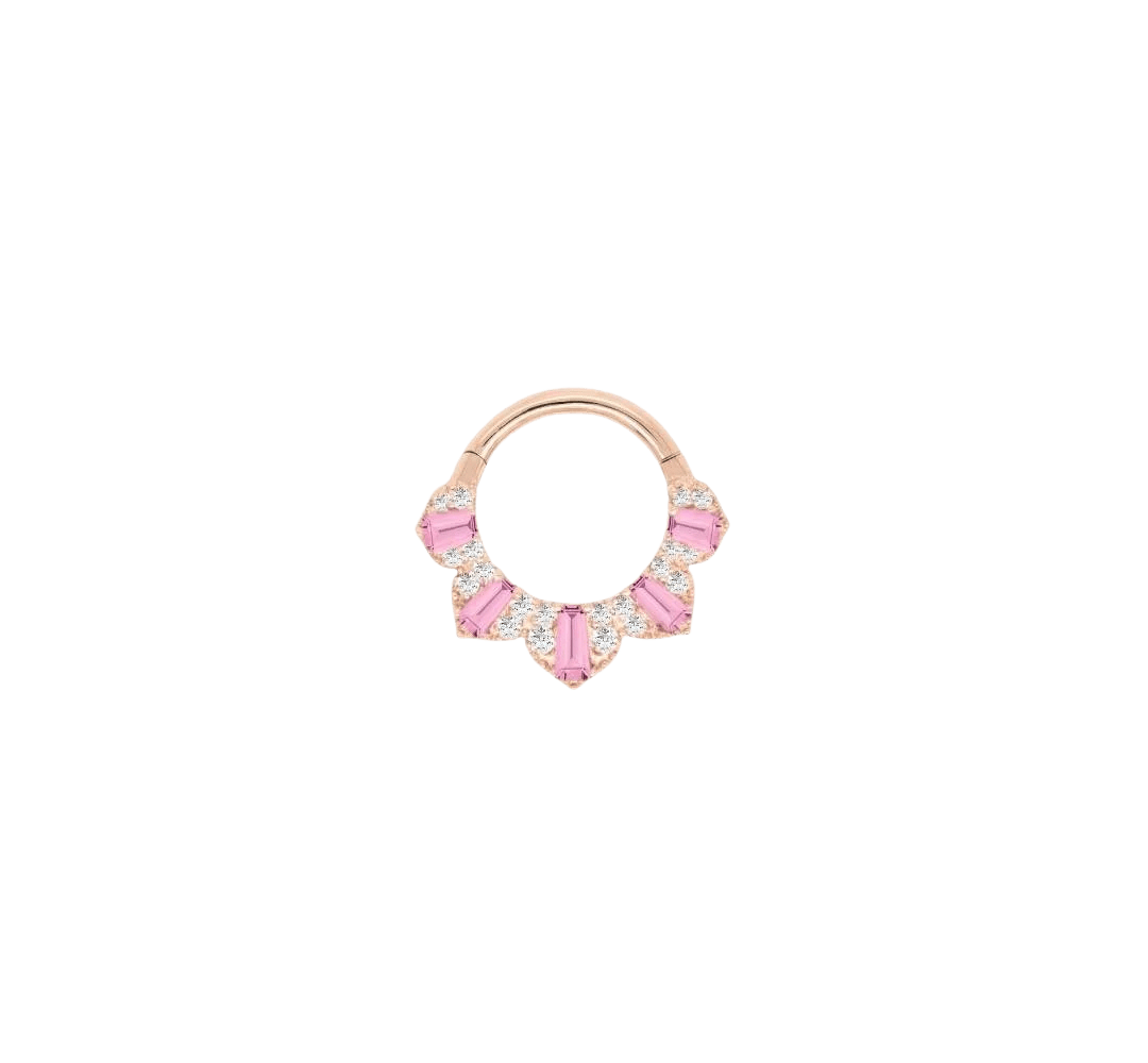 Gilty Pleasure – Pink Tourmaline + Diamond – 14K Gold Clicker - piercing - zone.com