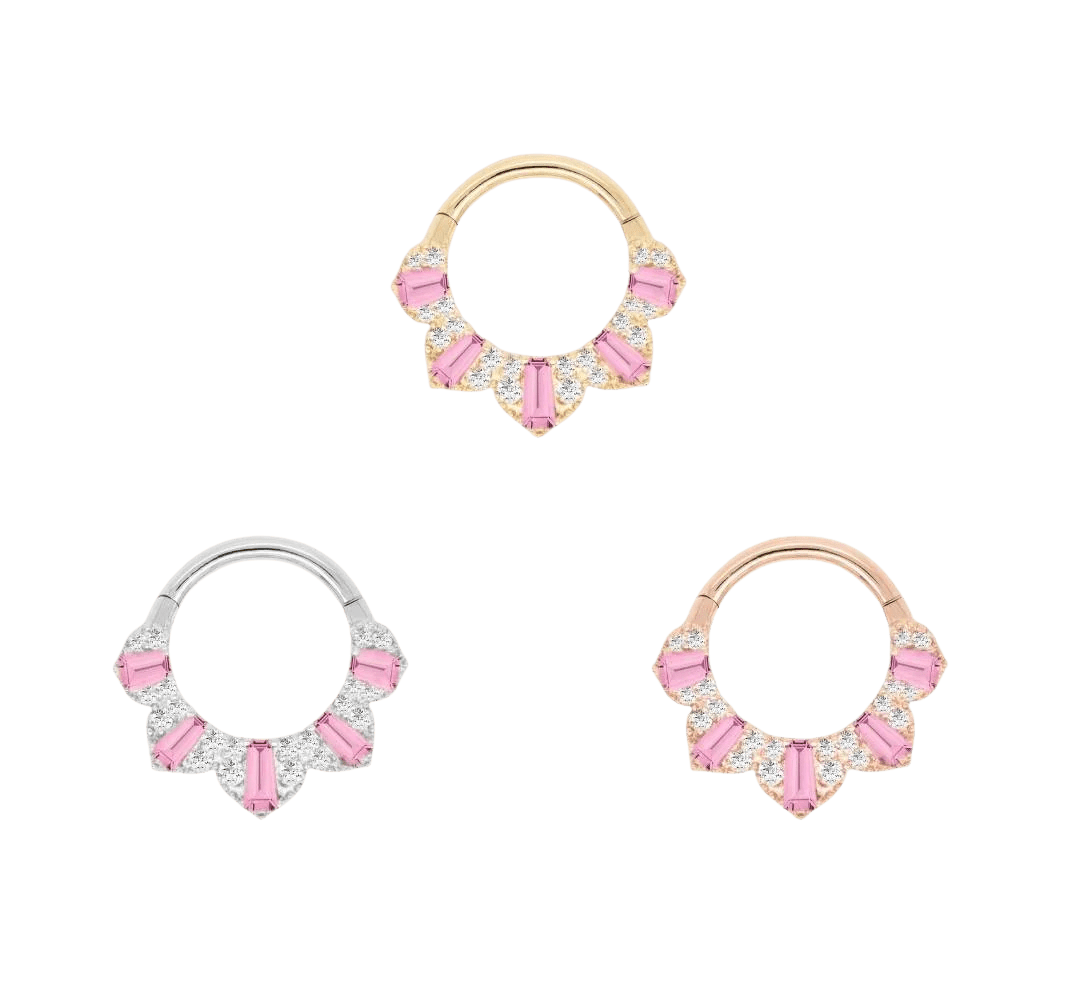 Gilty Pleasure – Pink Tourmaline + Diamond – 14K Gold Clicker - piercing - zone.com