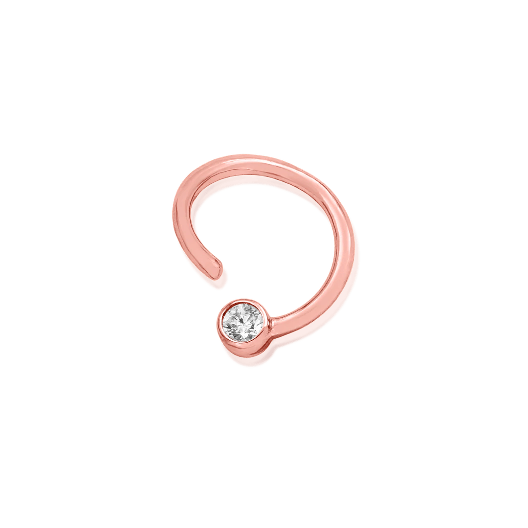 Gold Ring with Fixed CZ – 14K Gold Seam Ring with 3mm CZ - piercing - zone.com