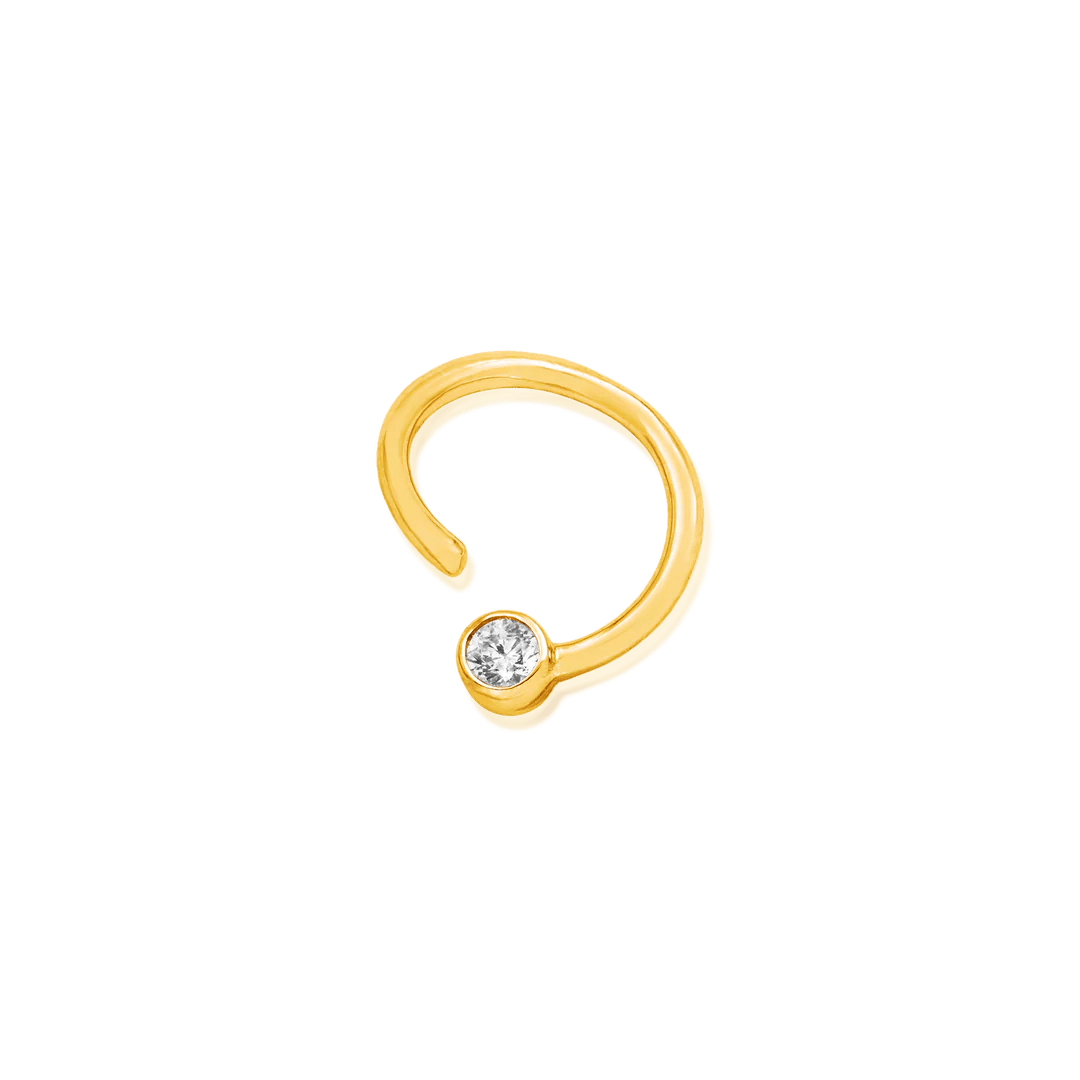 Gold Ring with Fixed CZ – 14K Gold Seam Ring with 3mm CZ - piercing - zone.com
