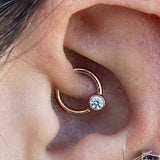Gold Ring with Fixed CZ – 14K Gold Seam Ring with 3mm CZ - piercing - zone.com