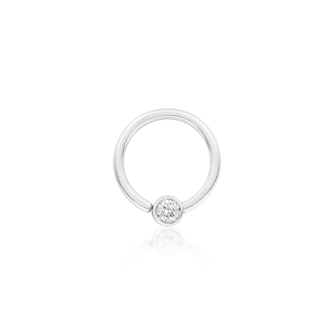 Gold Ring with Fixed CZ – 14K Gold Seam Ring with 3mm CZ - piercing - zone.com