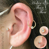 Gold Ring with Fixed CZ – 14K Gold Seam Ring with 3mm CZ - piercing - zone.com