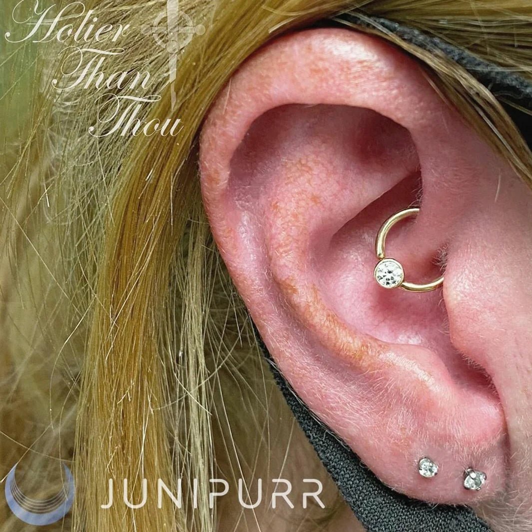 Gold Ring with Fixed CZ – 14K Gold Seam Ring with 3mm CZ - piercing - zone.com