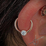 Gold Ring with Fixed CZ – 14K Gold Seam Ring with 3mm CZ - piercing - zone.com
