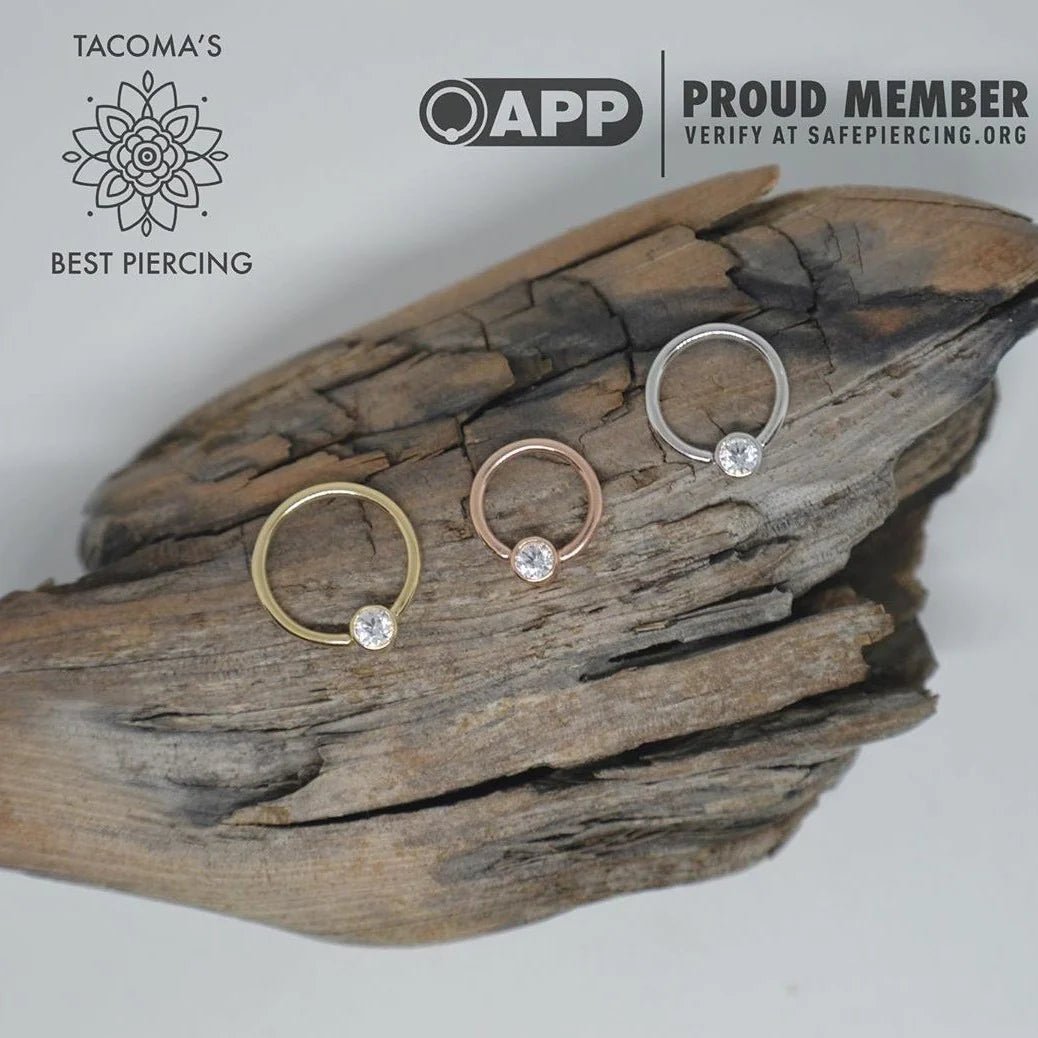 Gold Ring with Fixed CZ – 14K Gold Seam Ring with 3mm CZ - piercing - zone.com