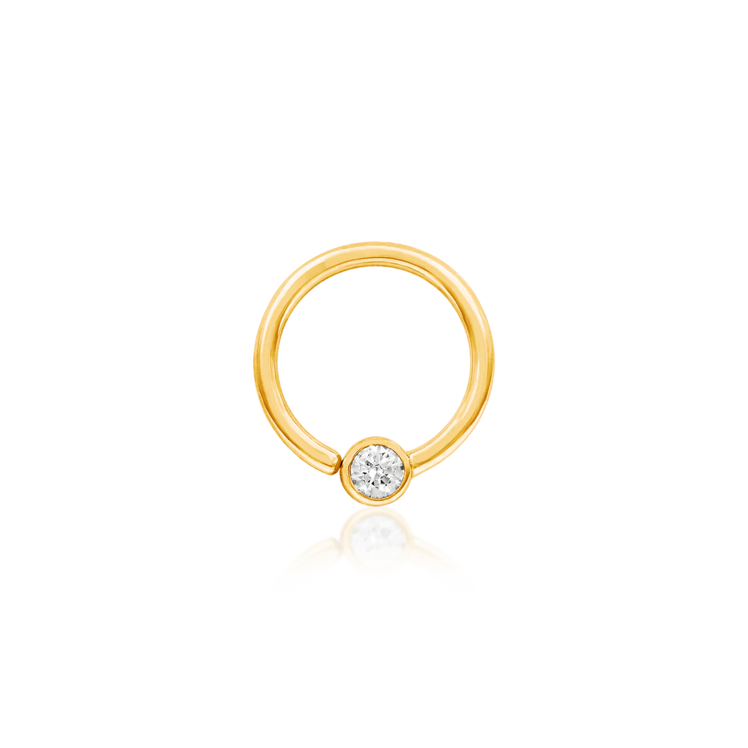 Gold Ring with Fixed CZ – 14K Gold Seam Ring with 3mm CZ - piercing - zone.com