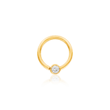 Gold Ring with Fixed CZ – 14K Gold Seam Ring with 3mm CZ - piercing - zone.com