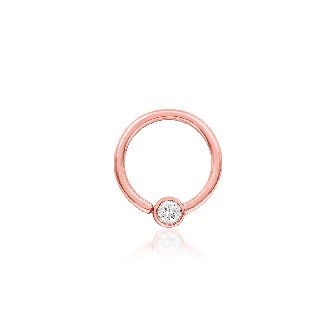 Gold Ring with Fixed CZ – 14K Gold Seam Ring with 3mm CZ - piercing - zone.com