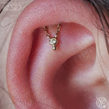 Helena – 14K Gold Medieval - Inspired CZ Dangle Threadless End - piercing - zone.com