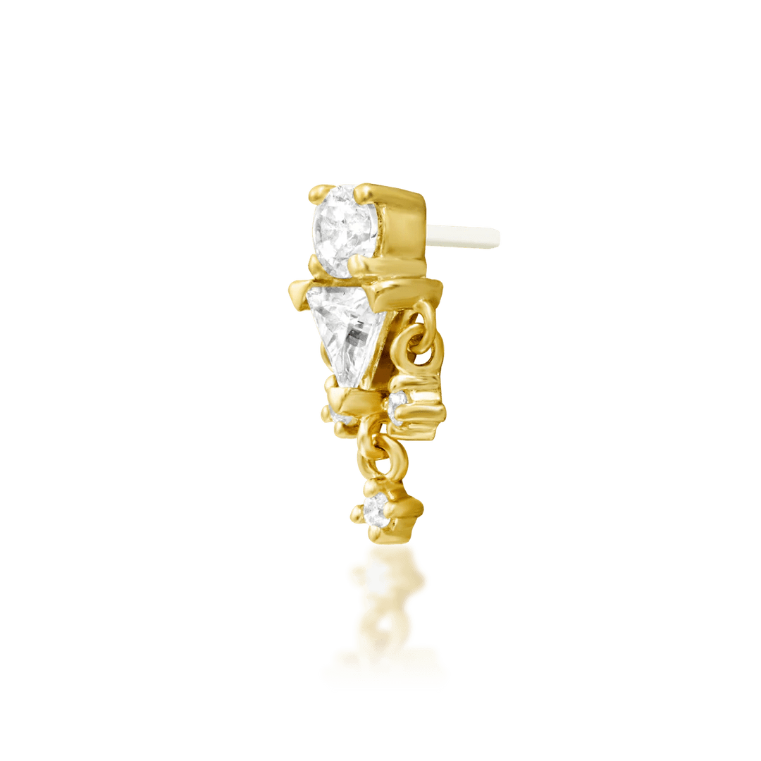 Joanie – CZ Cluster Drop – 14K Gold Threadless End - piercing - zone.com