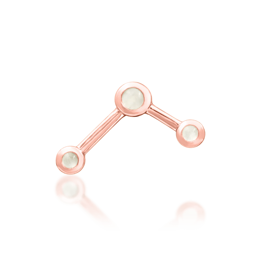 Side profile of Asteria in rose gold – linear gold lines and glowing moonstones