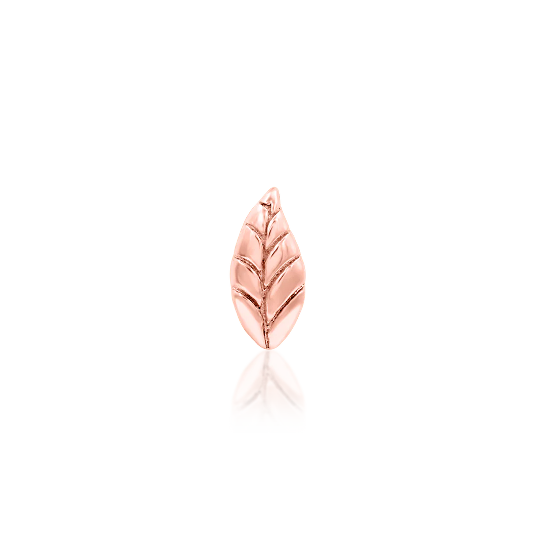 Bay Leaf – Sculpted Single Leaf – 14K Gold Threadless End