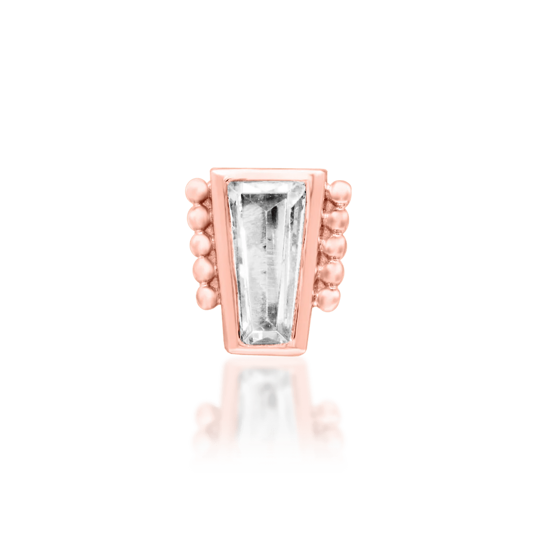 Side profile of Beaded Baguette in rose gold – structured yet delicate