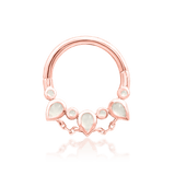 Side profile of Catalina in rose gold – refined crescent with moonstone detail