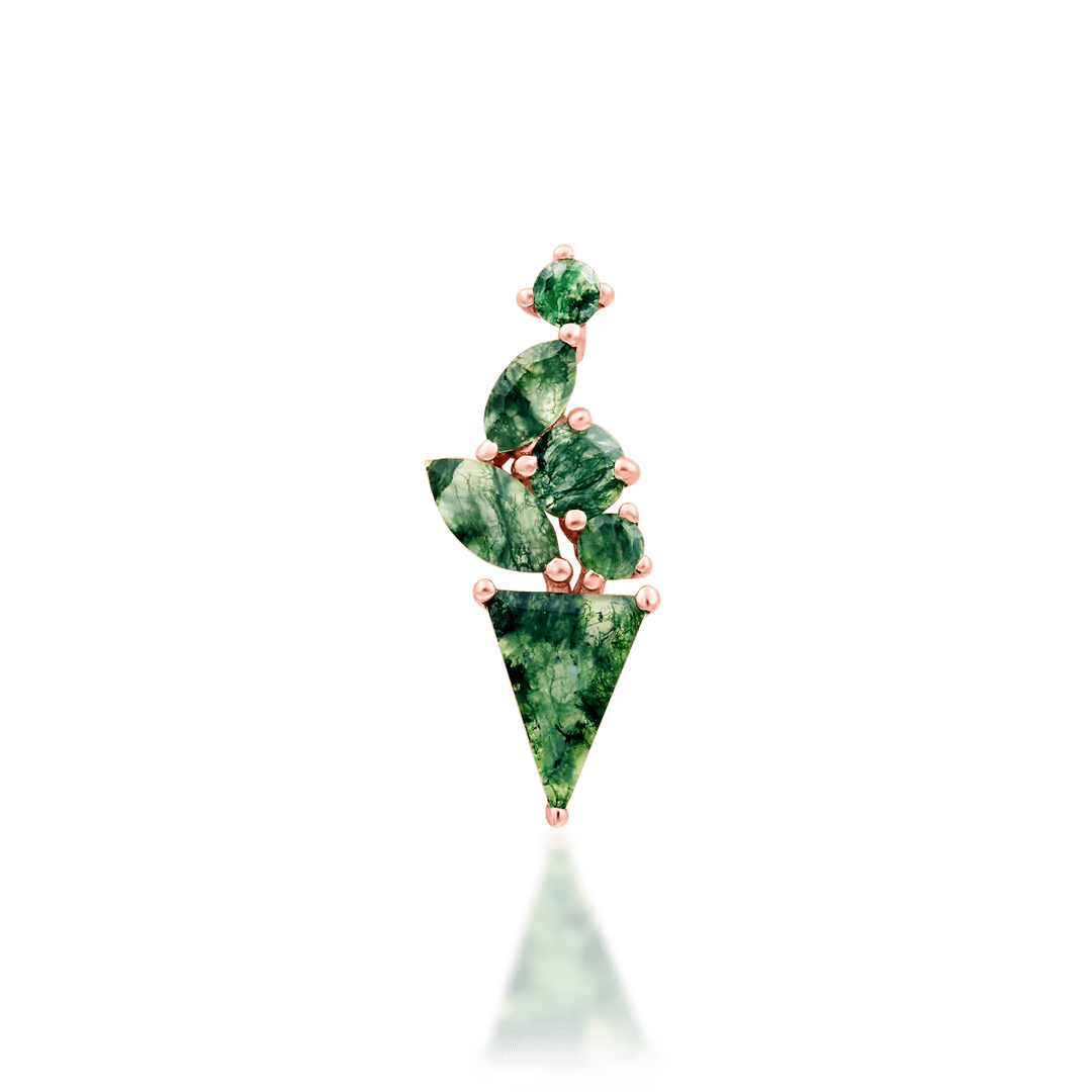 Endora 14K Gold Threadless End with Moss Agate Stones – Front View