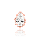 Side angle of Ennvi in rose gold – halo detail with faceted CZ center