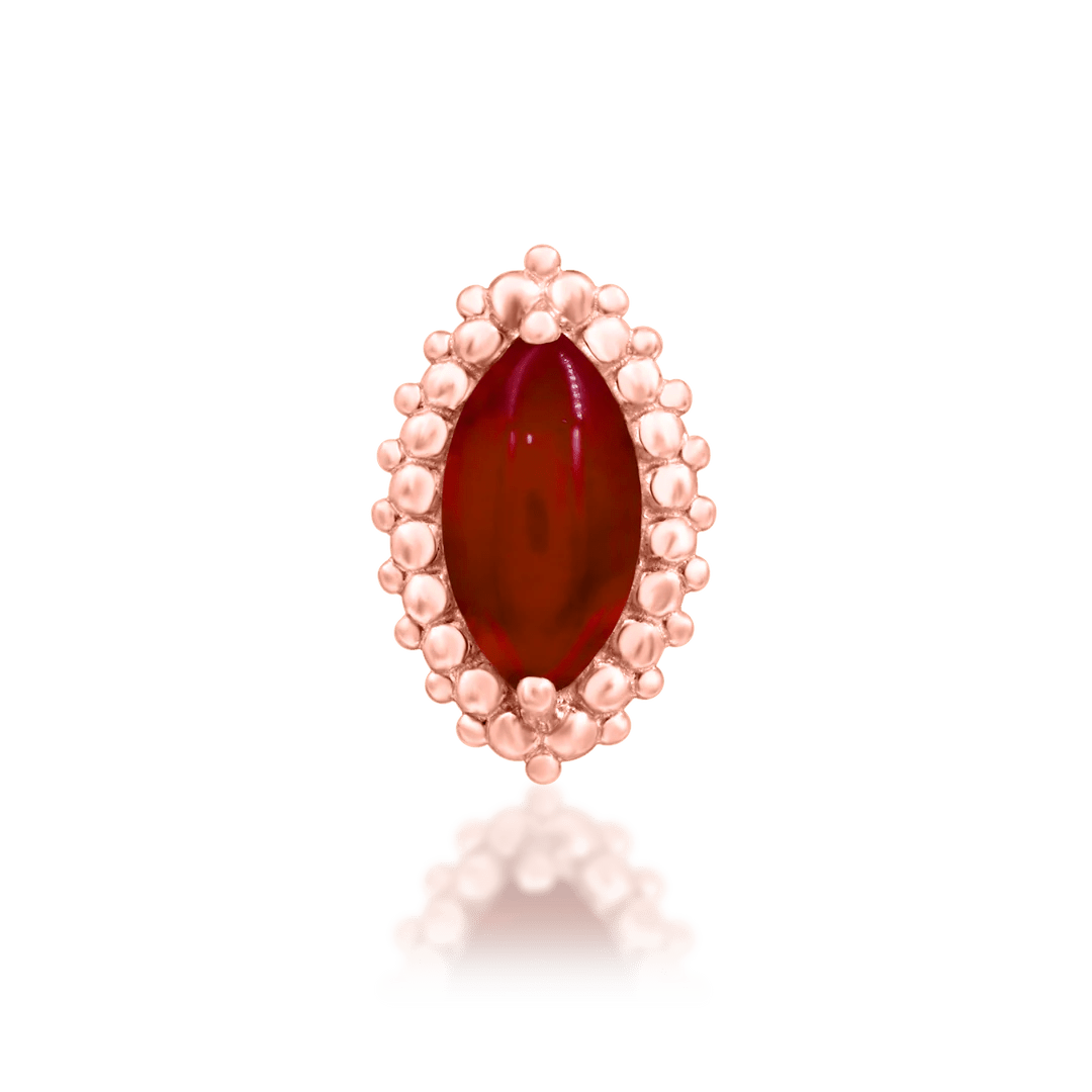 Side profile of Fernley in rose gold – elongated gemstone with rounded frame