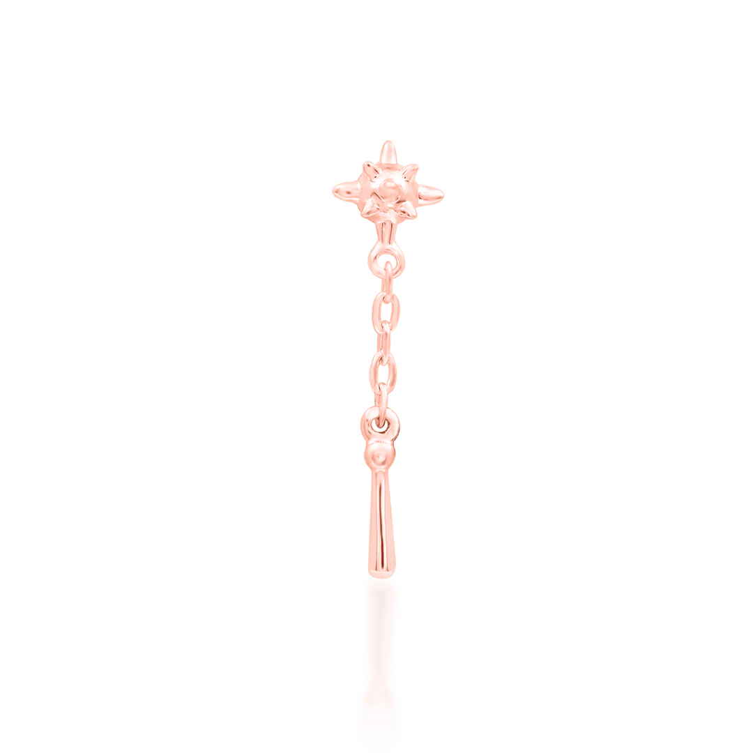 Model Wearing Flail End in Flat Piercing – Vertical Accent