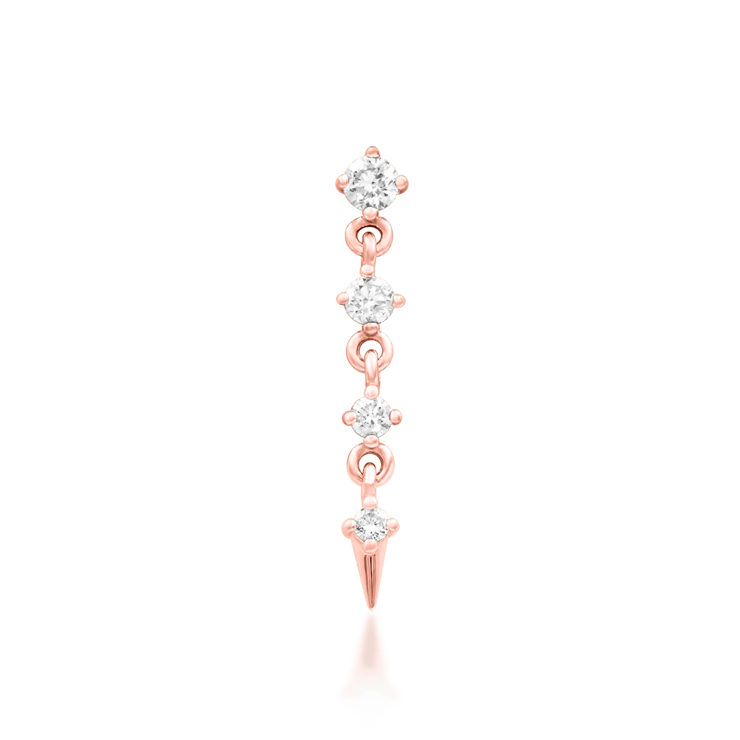 Side profile of Geraldine in rose gold – vertical spike and cascading sparkle
