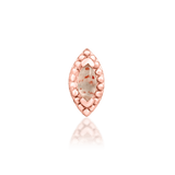 Side profile of Glorie in rose gold – compact sunstone earring detail