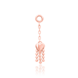 Side profile of Je T’aime in rose gold – fine chain fringe and heart top