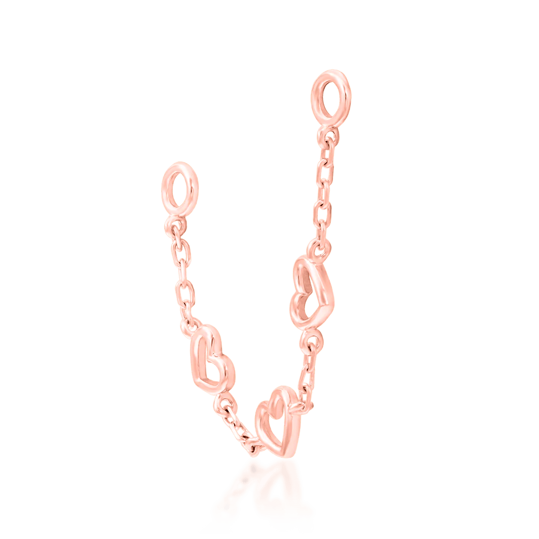 Lots of Love Chain Connecting Two Cartilage Piercings – Worn View