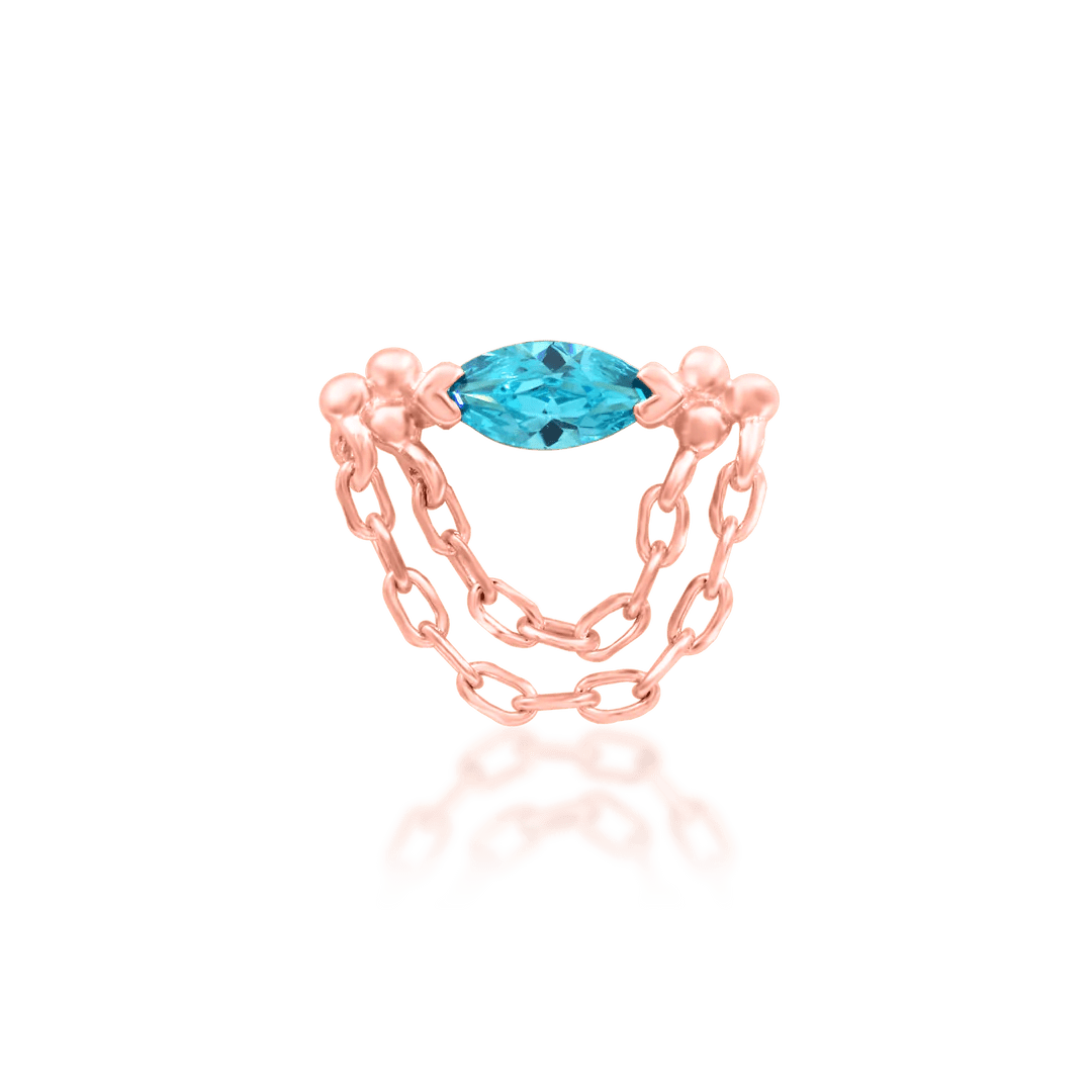 Aqua CZ chain-linked threadless piercing end