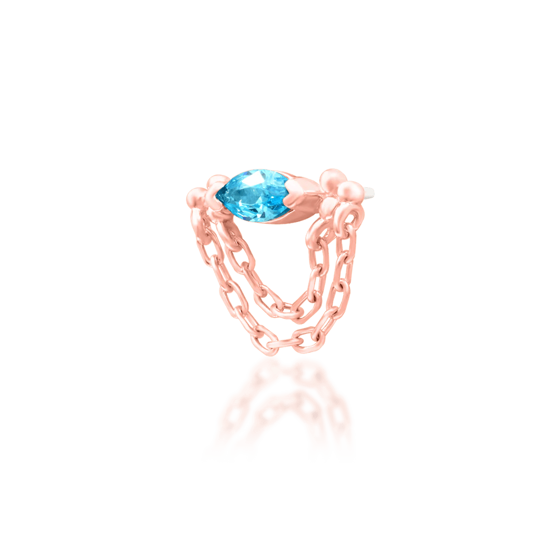 Marina threadless end in 14K gold with aqua CZ and chain