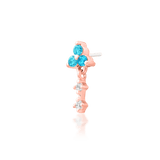14K gold ear end with aqua CZs arranged linearly