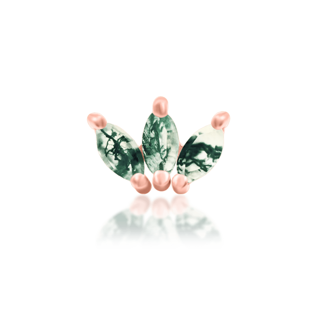 Moss Marquise Fan Threadless End in Rose Gold – Laying Flat on White Background