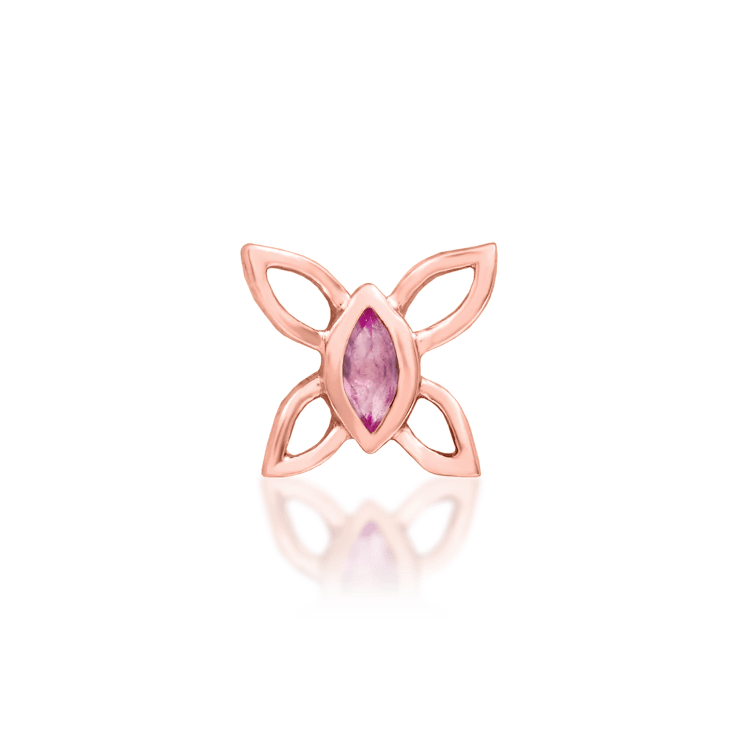 Side profile of Navhvi end in rose gold – light, elegant butterfly form