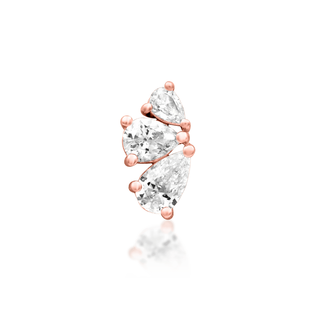 Macro shot of Padma end – lotus petal-inspired cubic zirconia trio