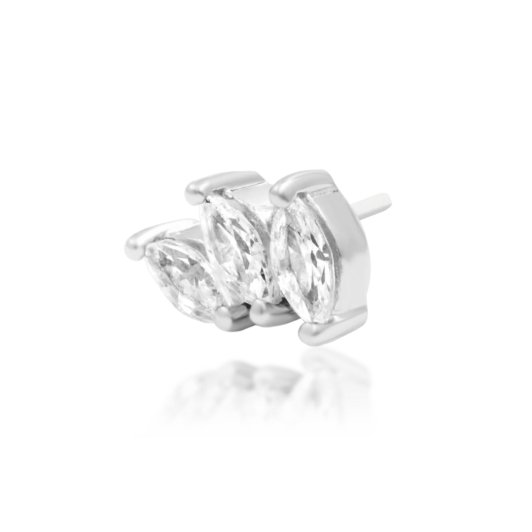 Front view of Fallon in white gold – trio of sparkling CZ stones