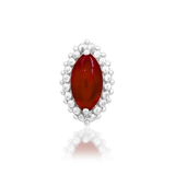 Front view of Fernley in white gold – warm red stone and gold detailing