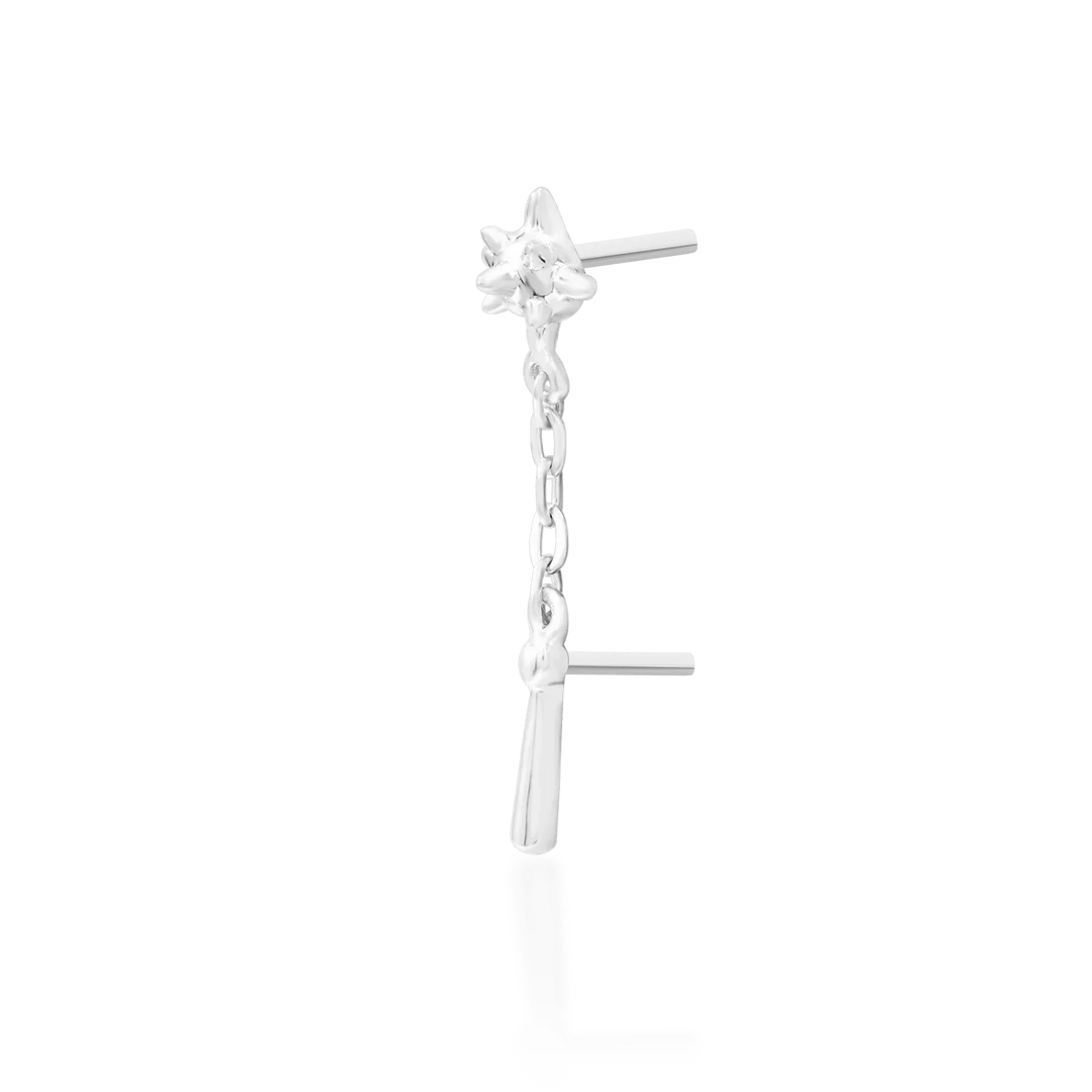 Flail End Styled in Tragus Piercing with Minimalist Stack