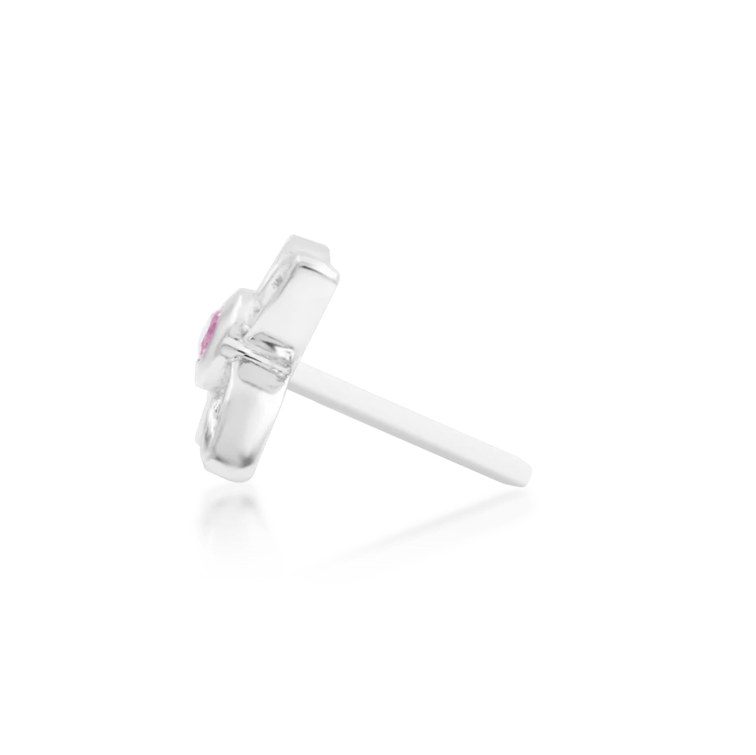 Fleur 4-Petal Gold Flower with Pink CZ – Flat Lay on White