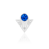 Haydn End in White Gold – Displayed on Jewelry Stand with Blue Topaz Center