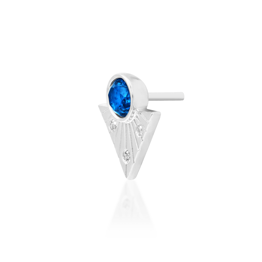 Haydn Threadless End with Blue Topaz – Shown Next to Matching Piercing Ends
