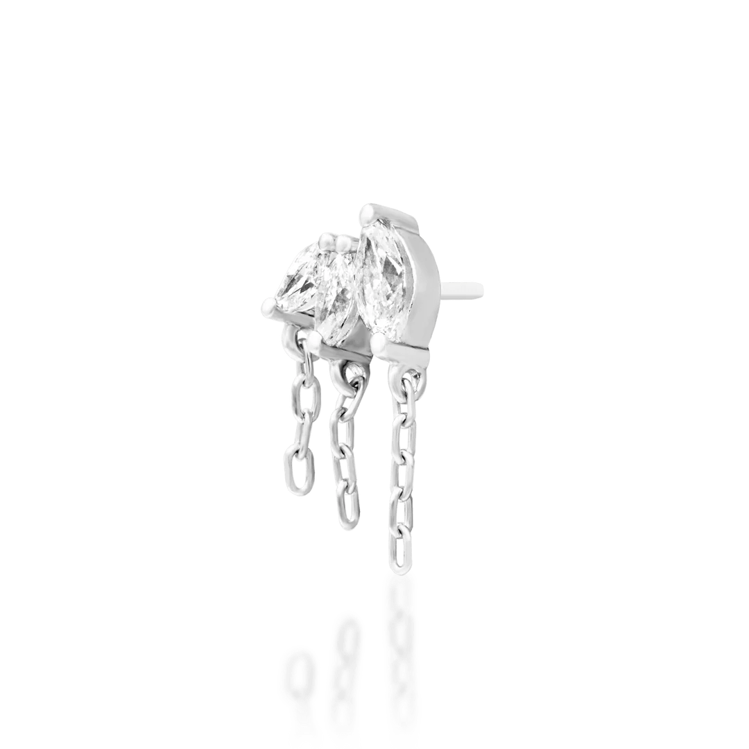 Top-down image of Infamous end – 14k gold with suspended marquise diamonds