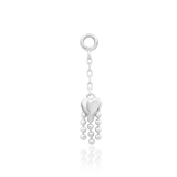 Front view of Je T’aime in white gold – romantic heart silhouette with hanging beads