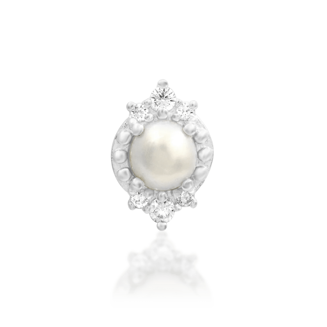 Margaret Crown – Pearl & CZ Halo – 14K Gold Threadless End