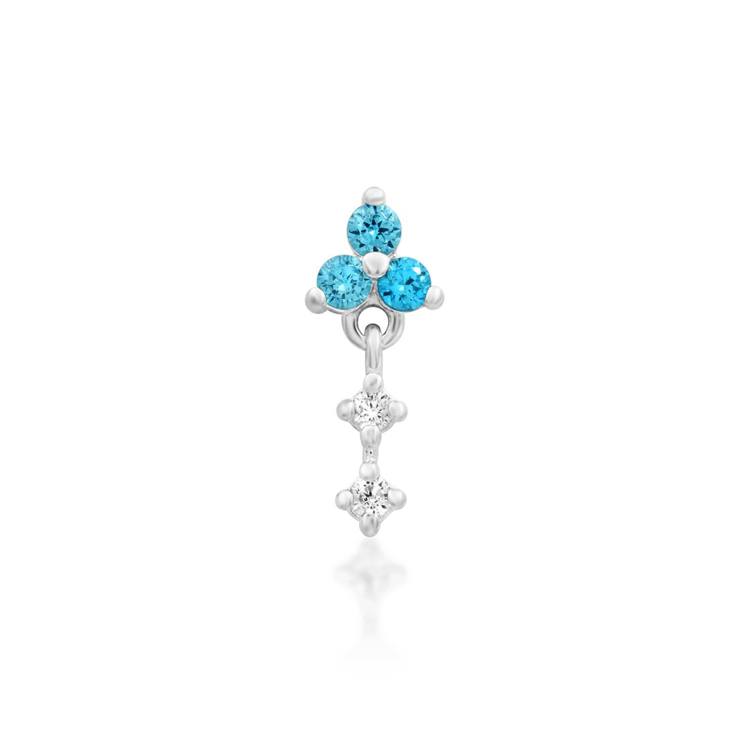 Elegant gold stud for ear curation with ocean-blue sparkle