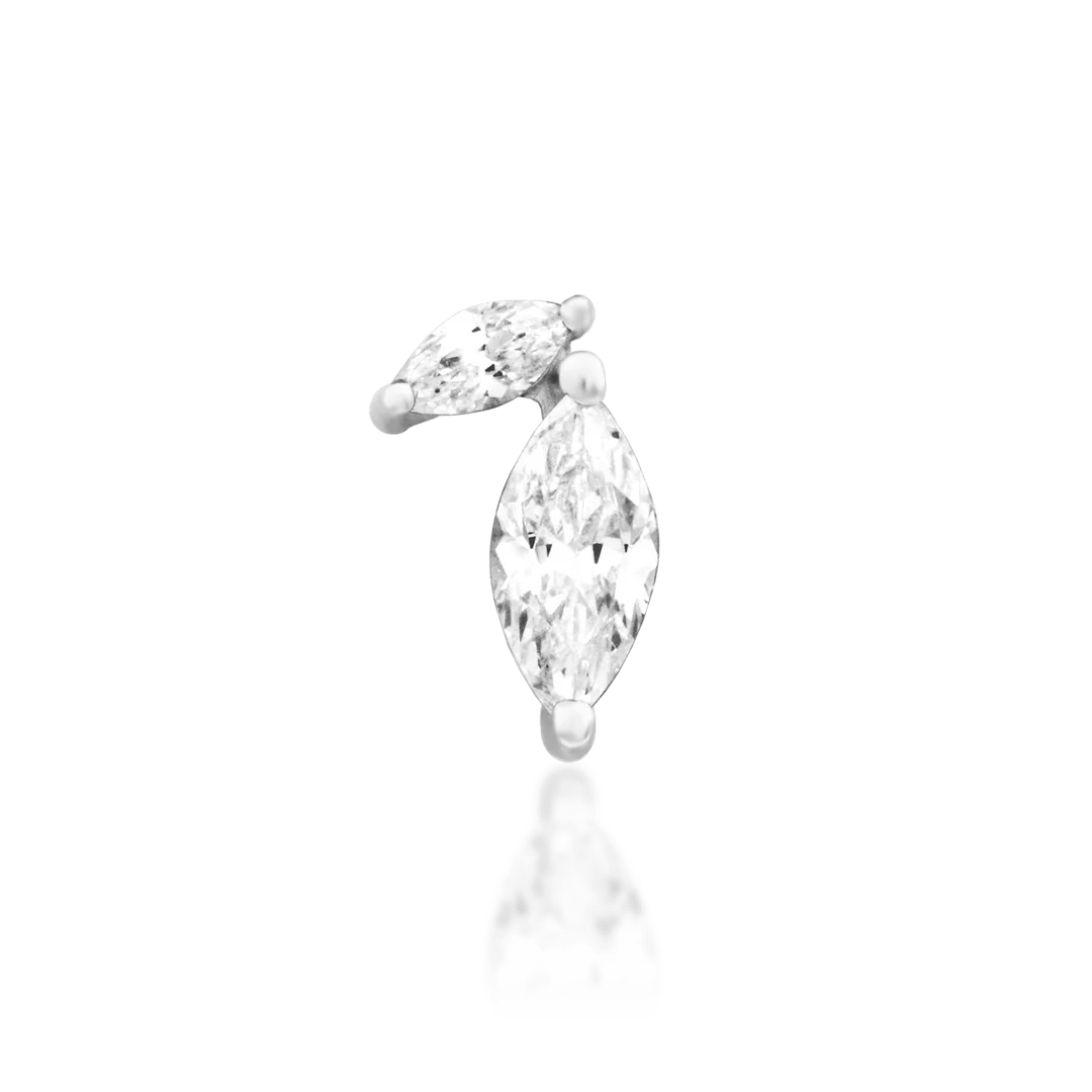 Front view of Orla in white gold – two-stone minimalist marquise layout