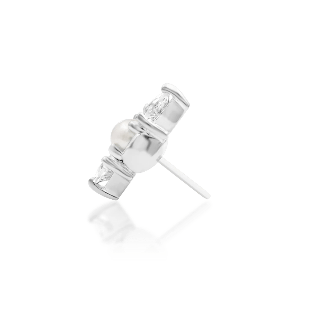 Rita Classic – Pearl & CZ Trio – 14K Gold Threadless End