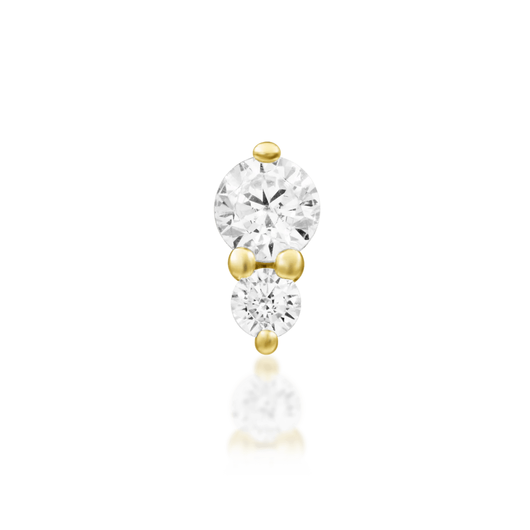 Aman 14K Gold Threadless End with Two CZs – Front View