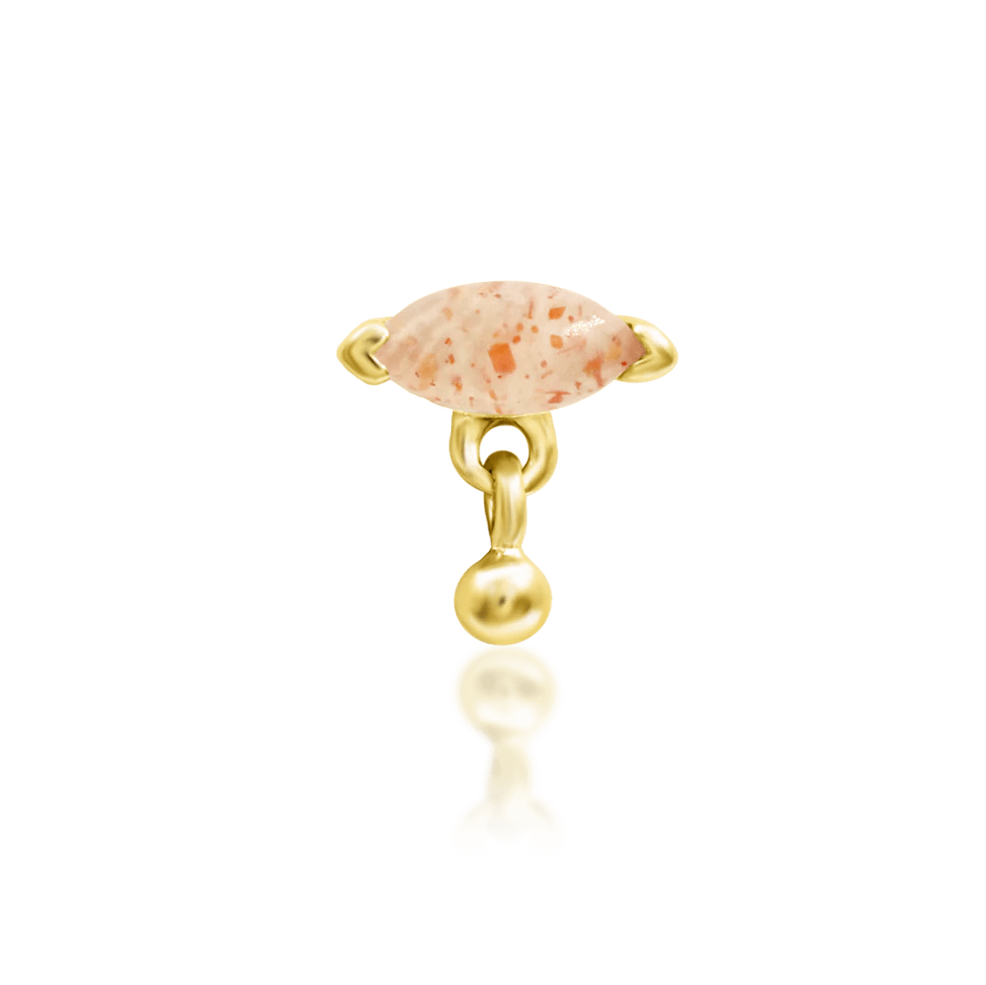 Amanda threadless end in 14k yellow gold – front view with sunstone