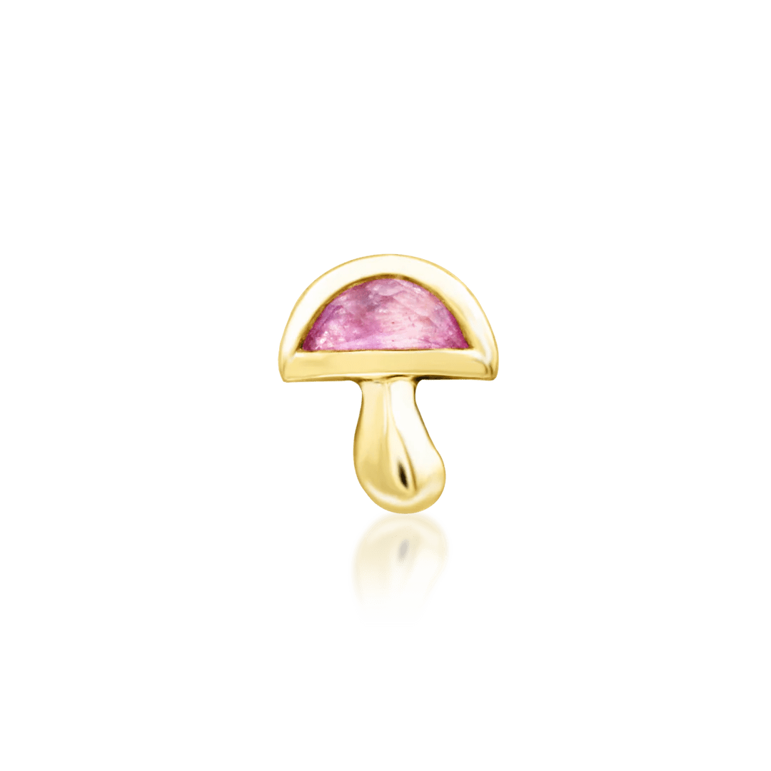 Amanita threadless end in 14k yellow gold – mushroom shape with pink CZ